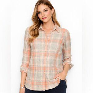 COTTON METALLIC BUTTON FRONT SHIRT - DAZZLING PLAID size MP